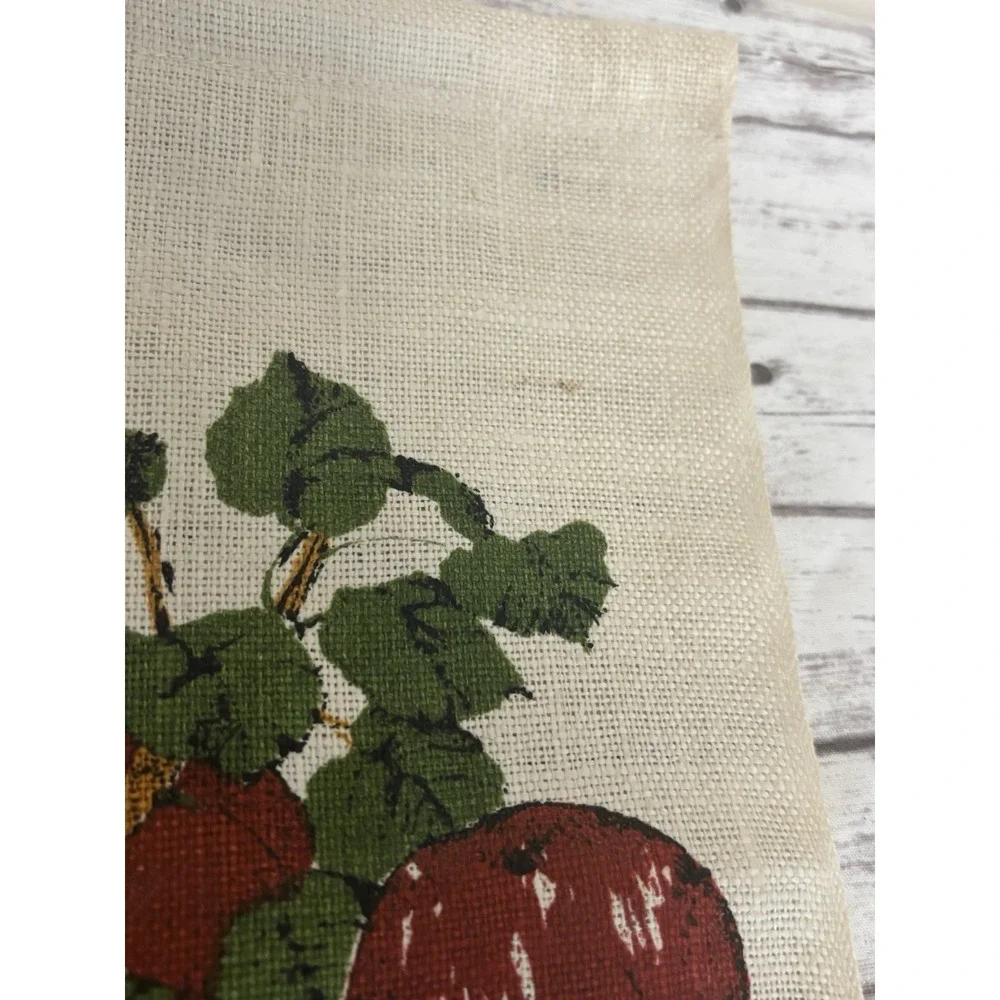 1975 Vintage MCM Linen Calendar Tea Towel Wall Hanging Country Apples Folk Art